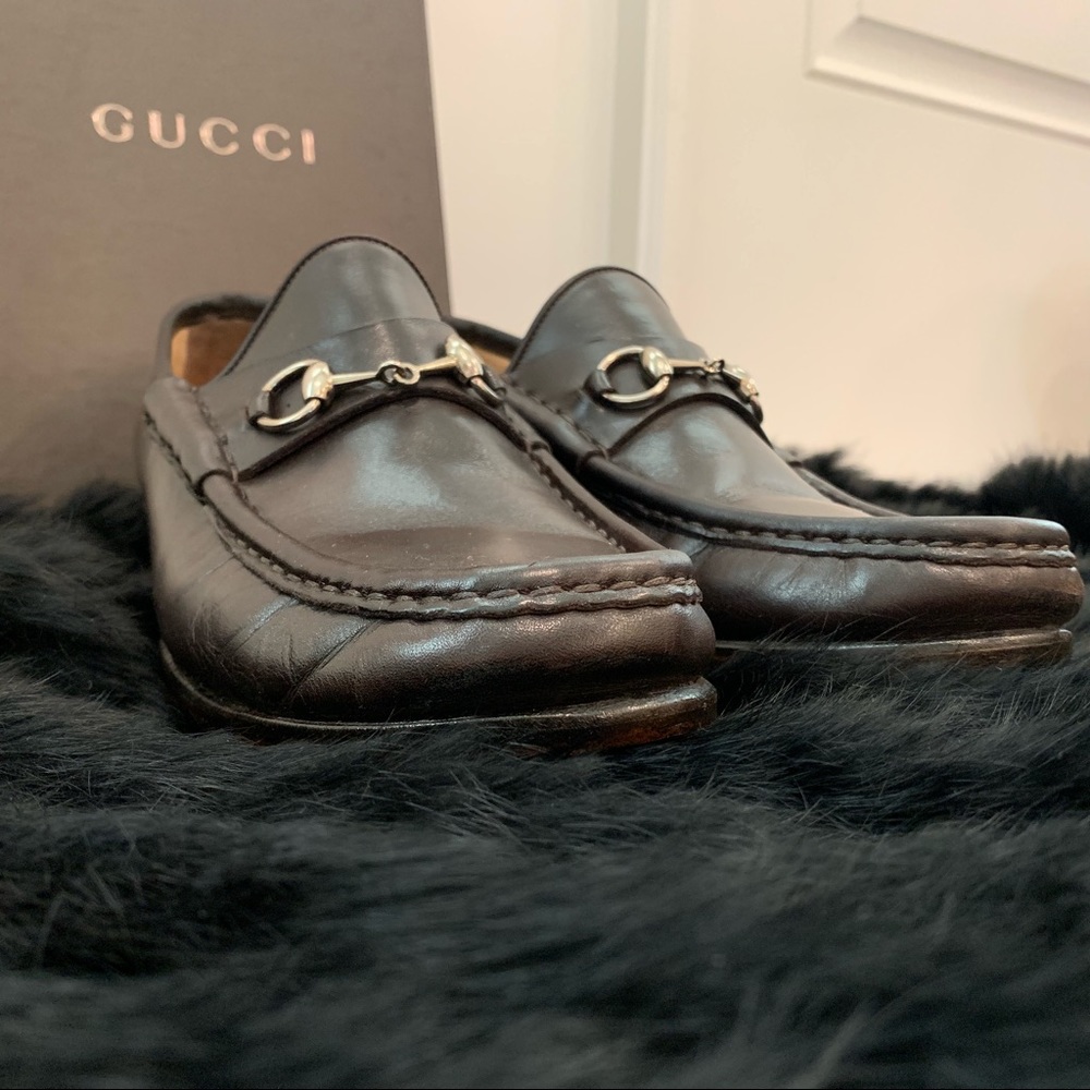 Black leather Gucci loafers